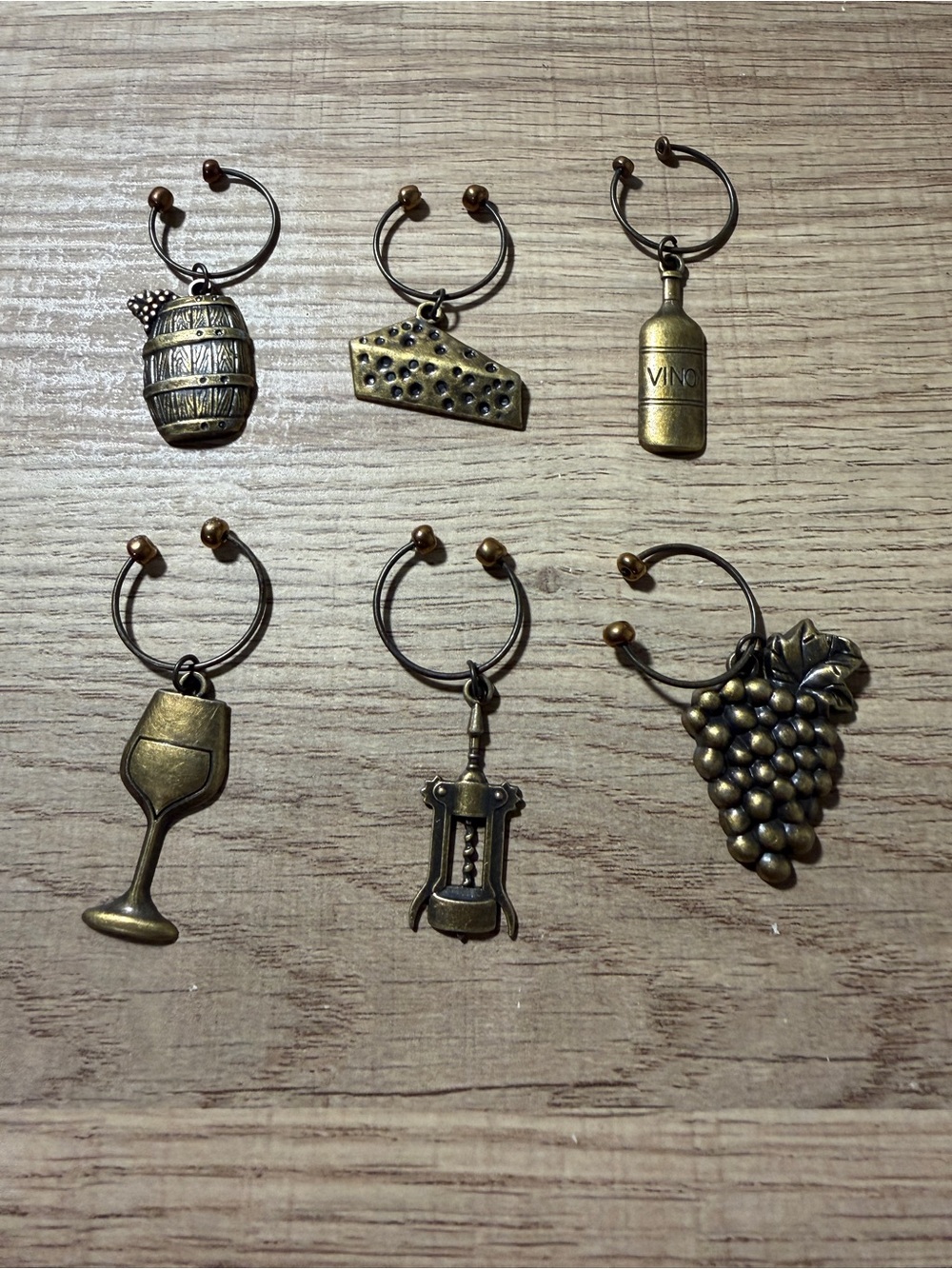 Source Unknown Bronze Wine Charm Set with Grape, Bottle & Corkscrew